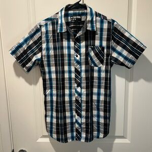 Zoo York Men’s Short-Sleeve Black, White & Blue Plaid Button-Up